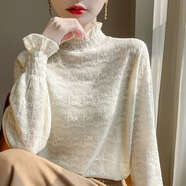 2024秋冬新款優(yōu)雅菌類蕾絲針織下擺襯衫配減齡優(yōu)雅半高領(lǐng)修身毛衣 米色 M85-105斤 均碼