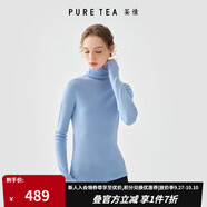 茶·愫【明星同款】puretea茶愫高領(lǐng)針織衫女堆堆袖打底毛衣秋季新款 灰藍(lán)（高領(lǐng)） L