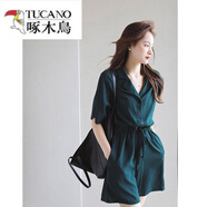 啄木鳥(niǎo)（TUCANO）連體褲女夏季薄款POLO雪紡新款小個(gè)子闊腿短褲休閑時(shí)尚連衣褲 孔雀藍 L