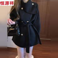 恒源祥黑色赫本風(fēng)短款毛呢斗篷大衣女秋冬季加厚2025新款高級(jí)感呢子外套 【黑色】（版）高級(jí)感冬天外套/冬天千金穿搭/冬 S