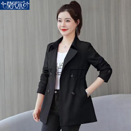 莫代爾短外套女2025春秋冬有里布新款風(fēng)衣女短中款女裝氣質(zhì)顯瘦小個(gè)子女 黑色 常規 M
