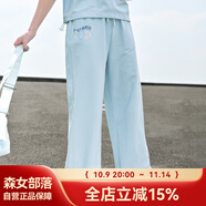 森女部落純棉休閑長褲運動褲短褲學生女褲高腰2025新款女褲夏原創(chuàng) 藍色長褲單件（單件） M