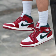 耐克（NIKE）男鞋aj板鞋休閑鞋秋冬季新款Air Jordan 1 Mid AJ1中幫籃球鞋運動(dòng) DQ8426-105白金色/石紅/深綠 40.5