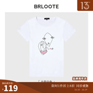 Brloote/巴魯特短袖T恤男女士時(shí)尚線繡純棉圓領(lǐng)體恤衫夏季休閑子裝T恤 女款白色 N42
