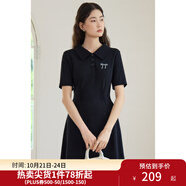 獨(dú)束大碼女裝學(xué)院風(fēng)時(shí)尚減齡連衣裙微胖MM夏日休閑隨性顯瘦POLO裙 優(yōu)雅黑 L (尺碼：2)