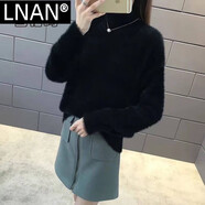LNAN女裝仿水貂絨毛衣女慵懶風中長款寬松加絨加厚半高領(lǐng)針織打底衫 毛毛黑色不加絨 S 80-90斤