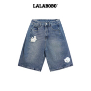 拉拉波波（LALABOBO）七分牛仔褲25年秋原創(chuàng)松弛感褲子 中藍白 M