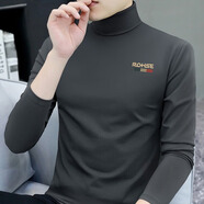 洋客時尚男士長袖t恤修身中領秋冬新款潮流純色半高領保暖內(nèi)搭打底衫 碳灰 （字母） M 建議90-115斤