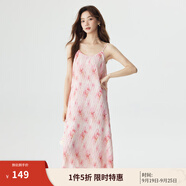 茵曼（INMAN）薄荷曼波度假風(fēng)碎花吊帶背心裙夏季氣質(zhì)浪漫壓褶松弛感連衣裙子 芭比粉 S