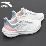安踏（ANTA）女鞋運動鞋女跑步鞋秋季皮面新款防潑水輕便學生通勤鞋子女 象牙白/櫻花粉/蟹殼青 40 (8.5)