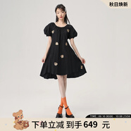 LALABOBO設(shè)計(jì)感不規(guī)則刺繡連衣裙女氣質(zhì)高腰顯瘦a字小黑裙子LBCB-WLZY31 黑色 S