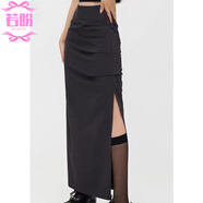 若盼高個(gè)子歐美ins辣妹開(kāi)叉工裝裙女灰色包臀裙子秋季長(cháng)裙顯瘦半身裙 黑色 M 建議95-110斤