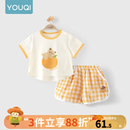 優(yōu)奇嬰兒衣服夏季套裝寶寶夏裝短袖兒童夏裝分體兩件半袖套裝空調(diào)睡衣 【短袖】小橙子 73