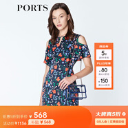 PORTS寶姿商場同款新品女裝優(yōu)雅紅花藍屋露肩連衣裙LN8D131HPT037 丈青印花 M (6)