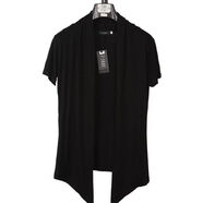 潮流無扣開衫外套男裝薄款休閑上衣日韓版?zhèn)€性外搭修身長(zhǎng)袖針織衫 純黑色短袖短袖 L L110-130斤