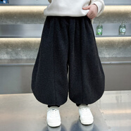 G.duck男童-體絨褲子秋冬季2025新款兒童加絨哈倫褲男孩韓版毛呢燈籠褲 灰色 130 cm