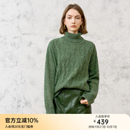 顏域（YANYEE）綿羊毛絞花寬松毛衣女士2025新款冬季綠色復古簡約高領(lǐng)針織衫 綠色 M/38