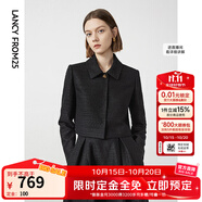 朗姿復(fù)古修身小香風(fēng)肌理感氣質(zhì)上衣女秋季新款高級(jí)感短外套 黑色 M