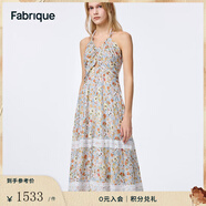 Fabrique深V蕾絲拼接碎花雙肩帶掛脖天絲連衣裙 花色 XS （XS/P）