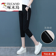 啄木鳥(niǎo)（TUCANO）春夏新款七分褲子女褲高腰寬松顯瘦薄款韓版休閑運動(dòng)褲 銀邊款(七分褲) M (建議70-100斤)