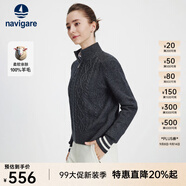 Navigare意大利小帆船寬松羊毛衫女士秋冬休閑半開領(lǐng)毛衣100%羊毛針織衫女 太空巖灰 XL