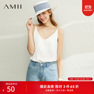 AMII女裝2025夏季新款清涼百搭V領(lǐng)緞面雪紡吊帶背心寬松內搭 米白 XS 150/76A