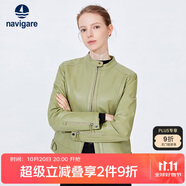 Navigare 意大利小帆船女士真皮皮衣秋冬款小立領羊皮機車服X2236700091 豆綠 M 