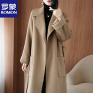 羅蒙（ROMON）官方2025秋冬新款雙面大衣女羊絨外套中長(cháng)款加厚長(cháng)袖羊毛呢大衣 可可色 【熱銷(xiāo)款】 S 98-118斤