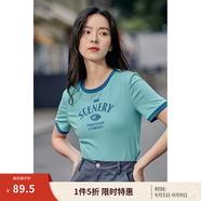 茵曼（INMAN）潮趣印花女裝圓領(lǐng)短袖T恤修身顯瘦套頭短款2025夏季新款上衣 天藍色 -18525987 L