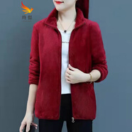 咚憬秋冬款珊瑚絨毛毛外套搖粒絨雙面絨抓絨衣加絨加厚保暖衛衣女上衣 棗紅色 女款毛毛衣 3XL 建議體重120-138