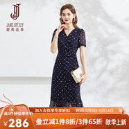經(jīng)典故事（JANE STORY）高級感法式雪紡連衣裙女2025新款夏季復古茶歇裙氣質(zhì)v領(lǐng)碎花裙子 M73深藍白花 2XL