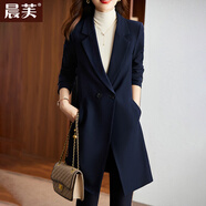 晨芙中長(cháng)款小西裝外套女氣質(zhì)職業(yè)套裝時(shí)尚風(fēng)衣工作服大衣加厚夾棉西服 (常規)單件藏青色外套 M 建議90-102斤