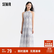 森馬觀園吉聯(lián)名連衣裙女肌理國風(fēng)夏收腰寬松掛脖長裙109324114021