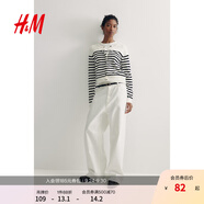 H&M【徐若晗同款】女裝毛針織衫秋慵懶短款打底衫m(xù)iu系薄開衫0579541 白色/黑色條紋 M 165/96