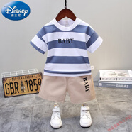 迪士尼（Disney）男孩洋氣夏裝童裝1歲男童套裝2寶寶夏天帥氣3小童純棉4夏季衣服 藍(lán)色 100 cm