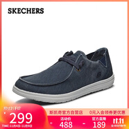 斯凱奇（Skechers）男鞋秋季一腳蹬帆布鞋商務(wù)通勤休閑軟底板鞋66387