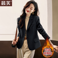 晨芙休閑小西裝外套女春秋時(shí)尚英倫風(fēng)正裝顯瘦小個(gè)子短款氣質(zhì)西服上衣 黑色常規【三?？邸?L 建議100-110斤