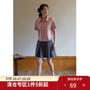 獨(dú)束大碼女裝復(fù)古POLO領(lǐng)收腰顯瘦T恤女夏季新款微胖mm休閑百搭上衣 桃粉色 L （尺碼：2）