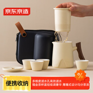 京東京造 旅行茶具套裝 便攜茶具快客杯戶外茶杯整套米黃舟山 一壺四杯