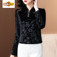 初徑高端黑色金絲絨打底衫女春秋新款秋冬季洋氣加絨加厚長(cháng)袖上衣 黑色 常規 XL (115-125斤)