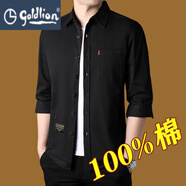 GOLDLION G+金利來款純棉襯衫男中袖潮流外穿工裝上衣五七分袖全棉短袖男士外 黑色1026【 七分袖】 L 170
