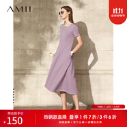 AMII女裝2025法式復(fù)古a字連衣裙女夏季新款赫本風(fēng)顯瘦圓領(lǐng) 灰紫 （建議拍大一碼） S 155/80A