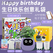 LVy情緒智能植物萌寵智能機(jī)器人花盆栽桌搭潮玩擺件生日禮物 葡萄紫智能花盆生日快樂禮物套裝 代寫油畫風(fēng)格賀卡
