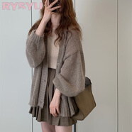 RYSYU初春松弛感針織開(kāi)衫女2025新款春秋慵懶風(fēng)馬海毛外套韓系寬松毛衣 卡其色【z】 2XL 建議125-140斤