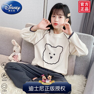 迪士尼（Disney）兒童睡衣春秋舒絨棉2024新款大女童家居服秋天小孩空調(diào)房長(zhǎng)袖套裝 灰白色 23108舒絨棉漫畫(huà)熊款 170 cm 建議身高165cm左右