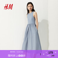 H&M女裝背心吊帶連衣裙2025夏季新款喇叭裙擺修身連身裙1287797 灰藍(lán)色 S 160/88