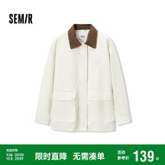 森馬外套女中長款寬松翻領刺繡春秋復古燈芯絨夾克109524108005