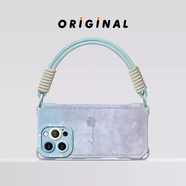 摩恒適用iPhone17手機殼蘋(píng)果16新款15斜挎14防摔13掛脖子12帶掛繩11女e背帶式pro鏈繩promax硅膠plus軟 遠峰藍四角硅膠殼配雙排扣短掛繩 iPhone17ProMax