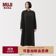 無(wú)印良品（MUJI）女式 法蘭絨 立領(lǐng)長(zhǎng)袖連衣裙女裝裙子純棉連身裙25年秋季 炭灰色格紋 M (160/84A)