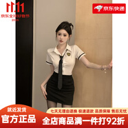 夏季女款時(shí)尚職業(yè)裝氣質(zhì)工作服學(xué)院風(fēng)JK制服襯衫包臀裙套裝兩件套 套裝--白衣配拉鏈領(lǐng)帶+黑色包臀 S
